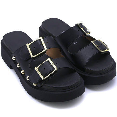 BR Chunky Black Buckled Slides