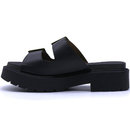 BR Chunky Black Buckled Slides
