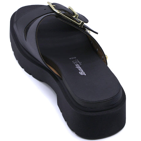 BR Chunky Black Buckled Slides