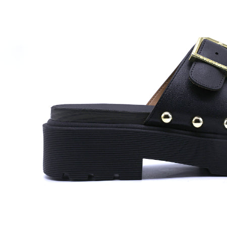 BR Chunky Black Buckled Slides