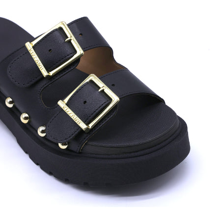 BR Chunky Black Buckled Slides
