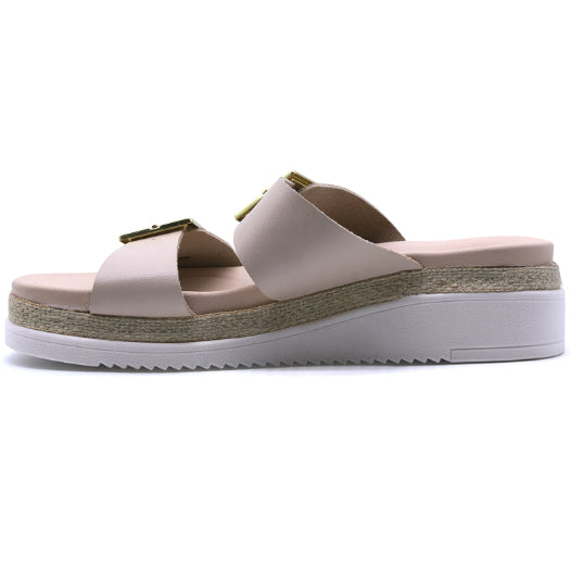 BR Beige Dbl Buckle Espadrille Wedges
