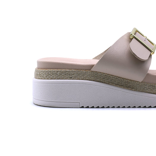 BR Beige Dbl Buckle Espadrille Wedges