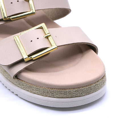 BR Beige Dbl Buckle Espadrille Wedges