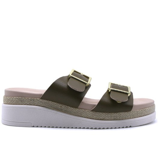 BR Green Dbl Buckle Espadrille Wedges
