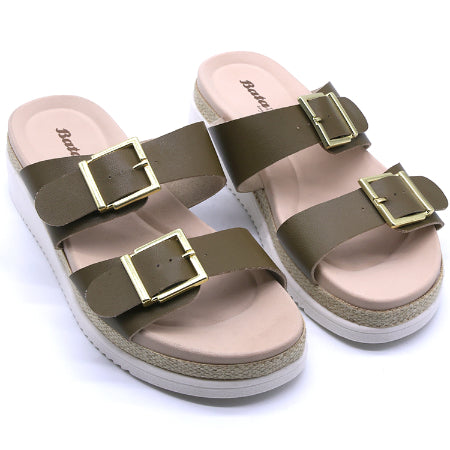 BR Green Dbl Buckle Espadrille Wedges