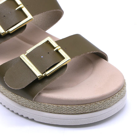 BR Green Dbl Buckle Espadrille Wedges