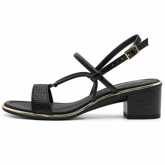 BR Gold Trimmed Black Textured Sandal