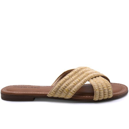 Marie Claire Natural Raffia Cross Strap Slides