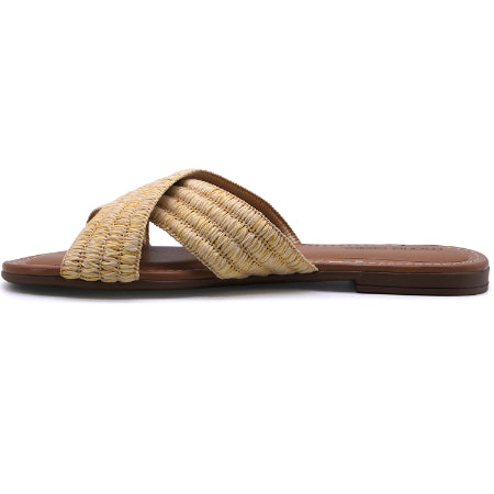 Marie Claire Natural Raffia Cross Strap Slides
