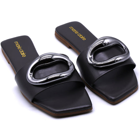 Marie Claire Pewter Buckle Slides