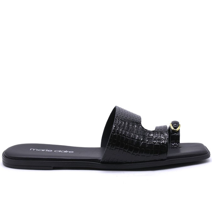 Marie Claire Black Toe-Ring Slides