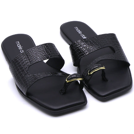 Marie Claire Black Toe-Ring Slides