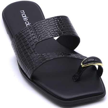 Marie Claire Black Toe-Ring Slides