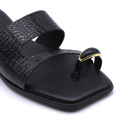 Marie Claire Black Toe-Ring Slides