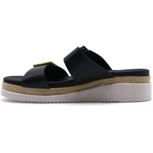 BR Black Dbl Buckle Espadrille Wedges