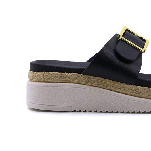 BR Black Dbl Buckle Espadrille Wedges