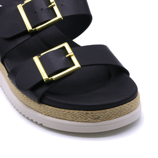 BR Black Dbl Buckle Espadrille Wedges