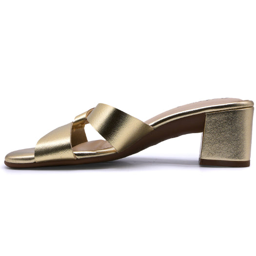 BR Gold Block Heel Mule