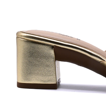 BR Gold Block Heel Mule