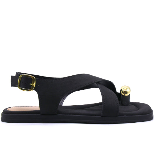 BR Black Nubuck Toe-Ring Sandals
