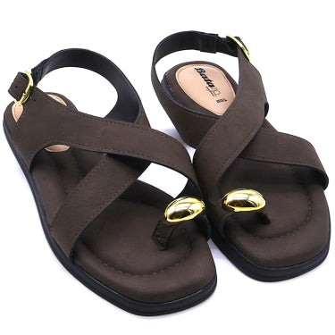 BR Brown Nubuck Toe-Ring Sandals