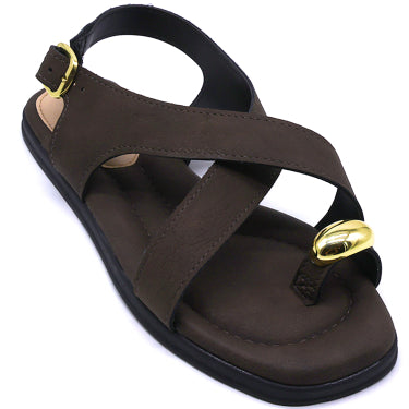 BR Brown Nubuck Toe-Ring Sandals