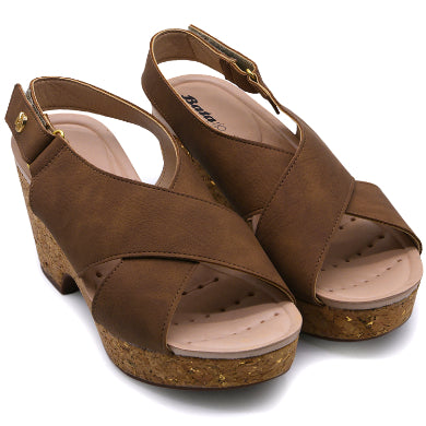 BR DRY TECH Brown Cork Wedge Sandal