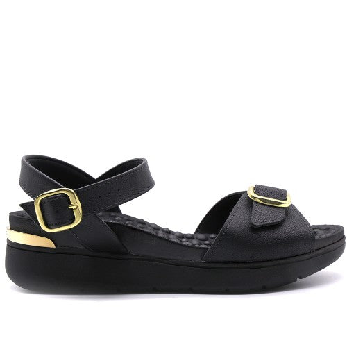 BR REFLEX TECH Black Buckled Sandal