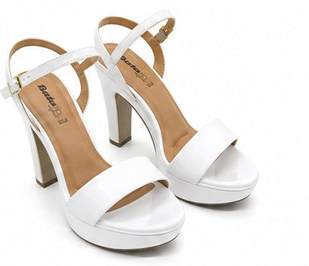 BR White Patent Platform Sandals