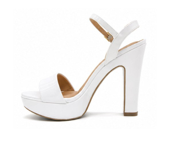 BR White Patent Platform Sandals