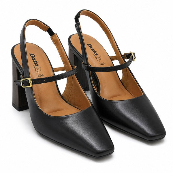 BR Black Block Heel Slingbacks
