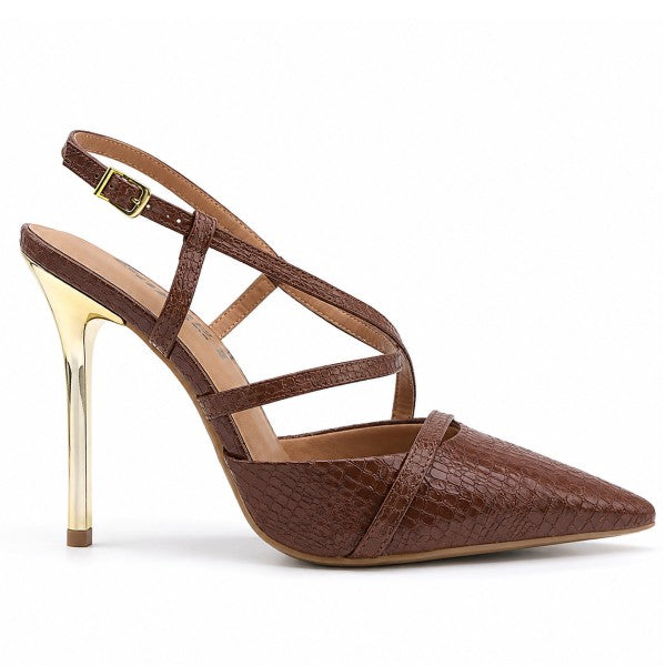 BR Brown Croc Metal Slingbacks