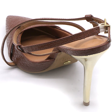 BR Brown Croc Metal Slingbacks