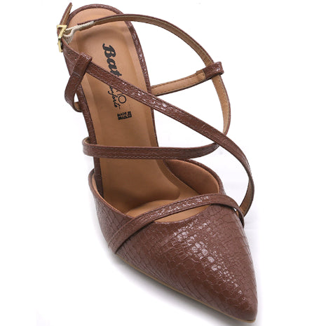 BR Brown Croc Metal Slingbacks