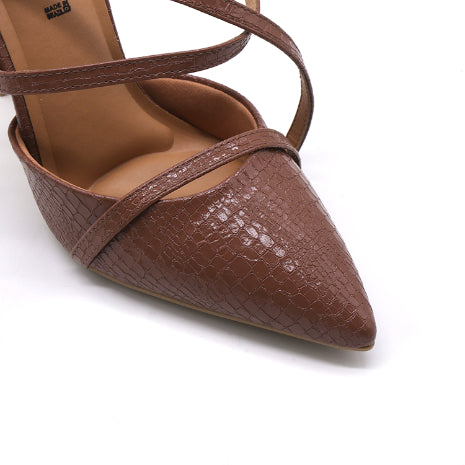 BR Brown Croc Metal Slingbacks