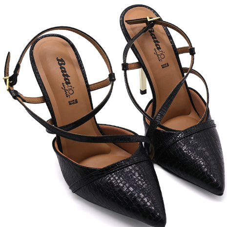 BR Black Croc Metal Slingbacks