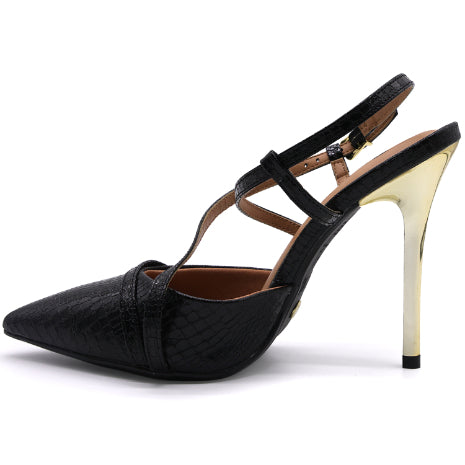 BR Black Croc Metal Slingbacks
