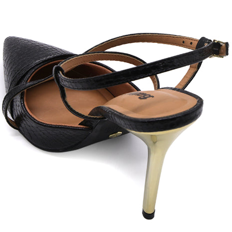 BR Black Croc Metal Slingbacks