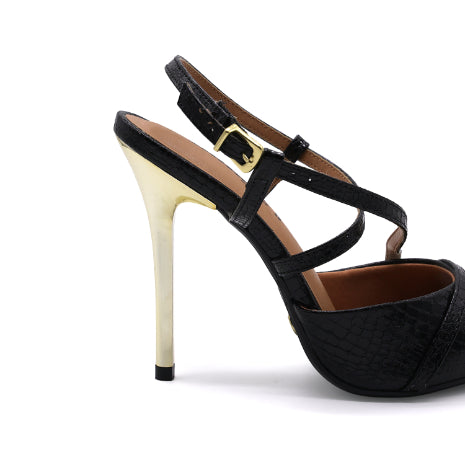 BR Black Croc Metal Slingbacks