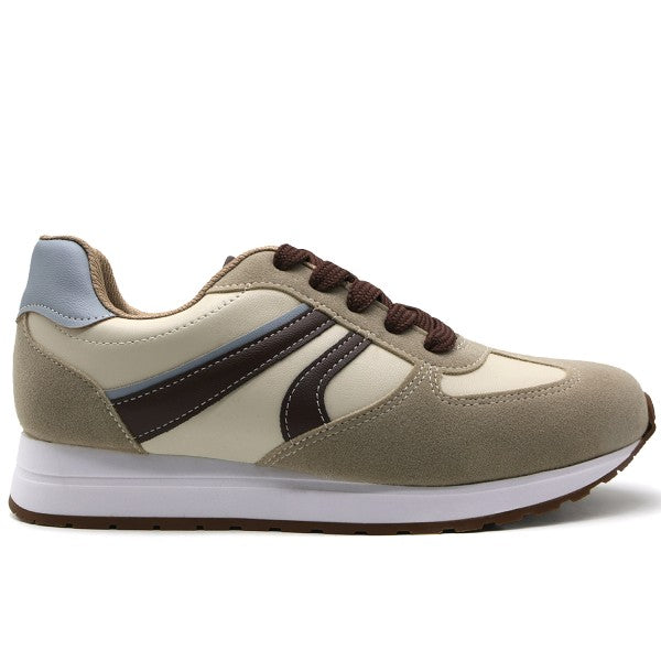 BR Beige & Brown Retro Sneakers