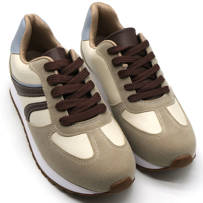 BR Beige & Brown Retro Sneakers