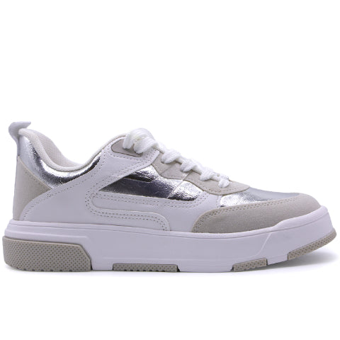 BR White & Silver Metallic Sneakers