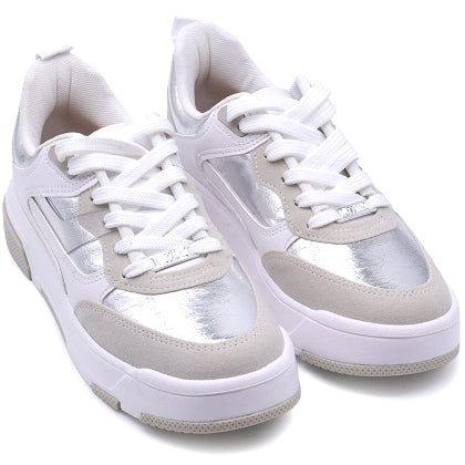 BR White & Silver Metallic Sneakers