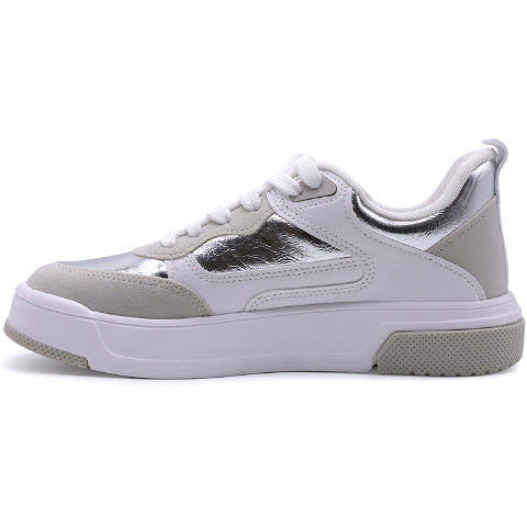 BR White & Silver Metallic Sneakers