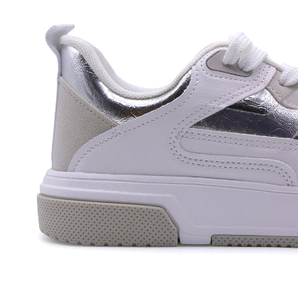 BR White & Silver Metallic Sneakers