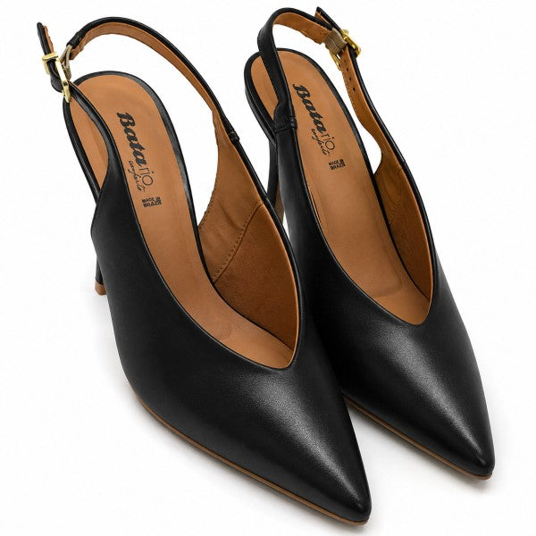 BR Black V-Cut Slingbacks