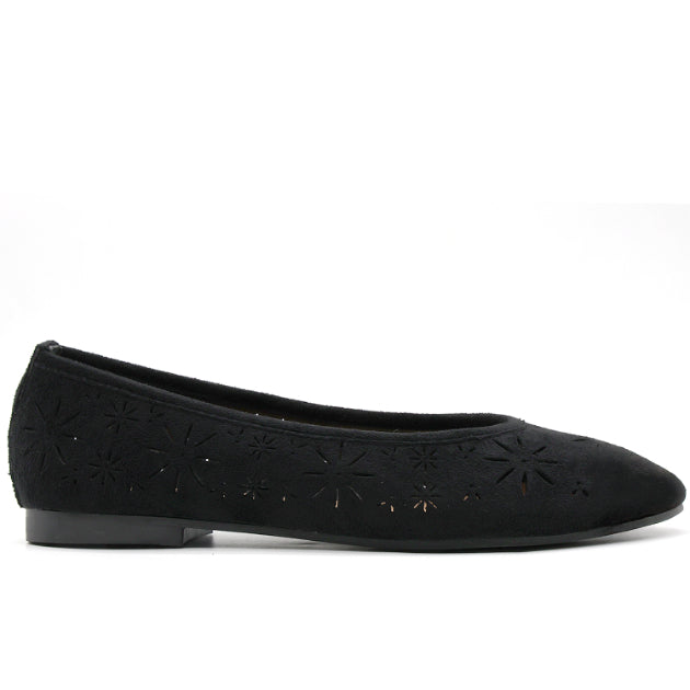 Black Suede Cutout Ballet Flat