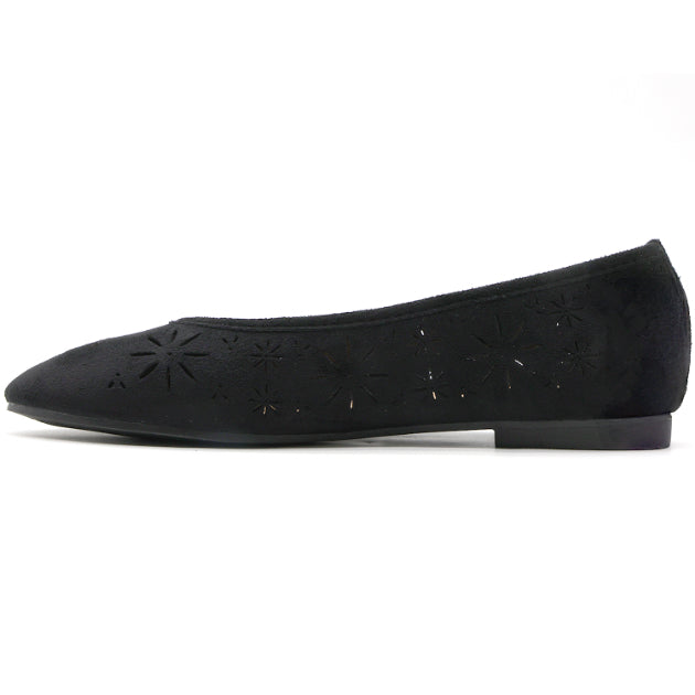 Black Suede Cutout Ballet Flat