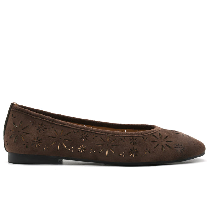 Brown Suede Cutout Ballet Flat